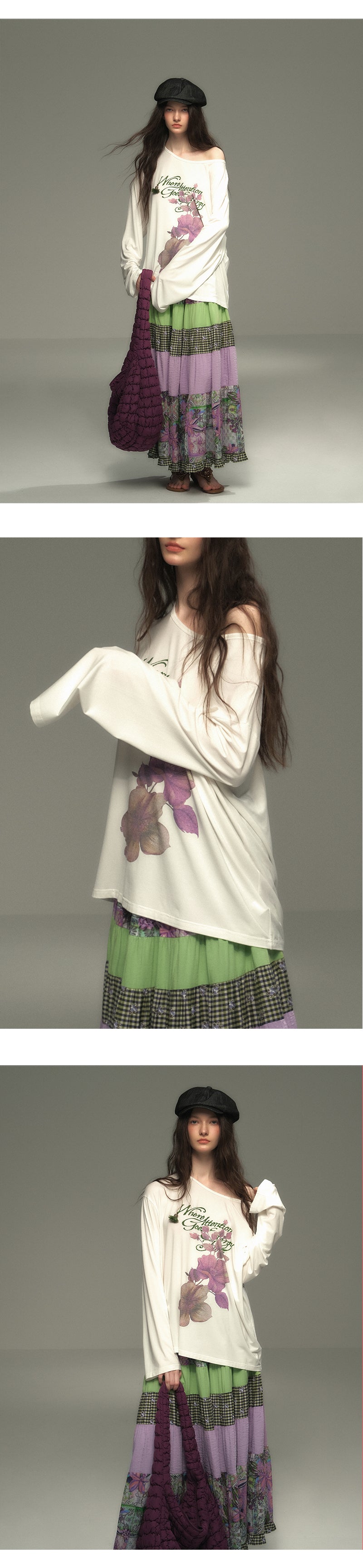 Oversized Off Shoulder Print T-Shirt