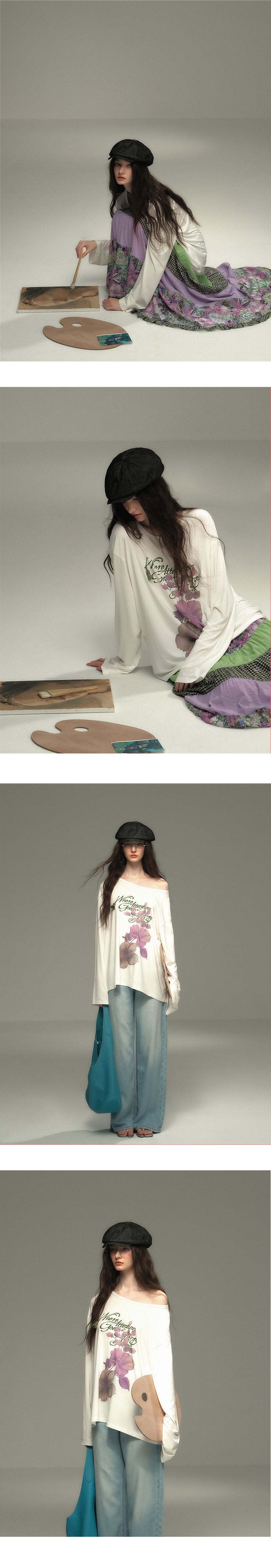 Oversized Off Shoulder Print T-Shirt