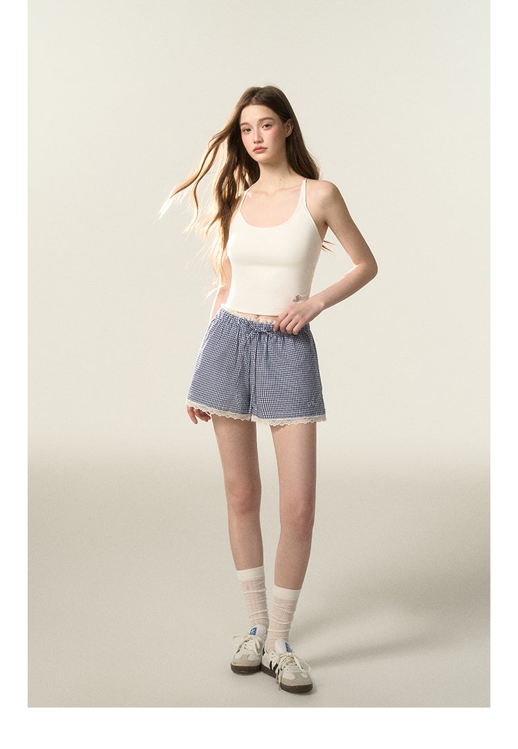 Lace-Trimmed Plaid Shirt And Matching Shorts