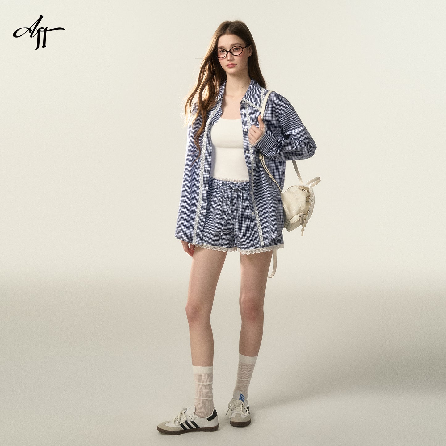 Lace-Trimmed Plaid Shirt And Matching Shorts