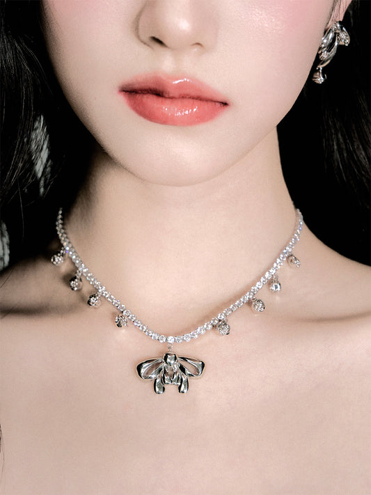 Cubic Zirconia Bow Necklace