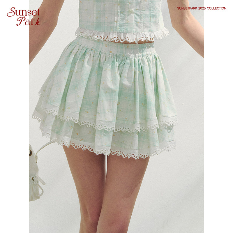 Puff-Sleeve Blouse & Tiered Skirt - Plain Or Plaid