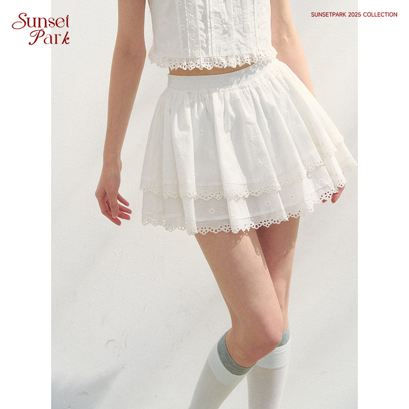 Puff-Sleeve Blouse & Tiered Skirt - Plain Or Plaid