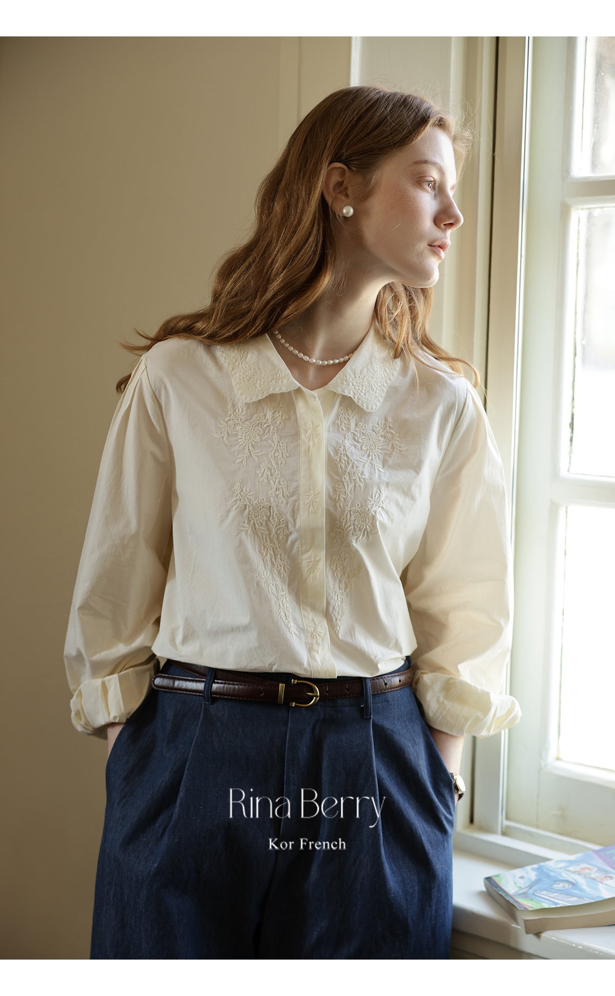 Embroidered Floral Blouse With Pleated Puff Sleeves