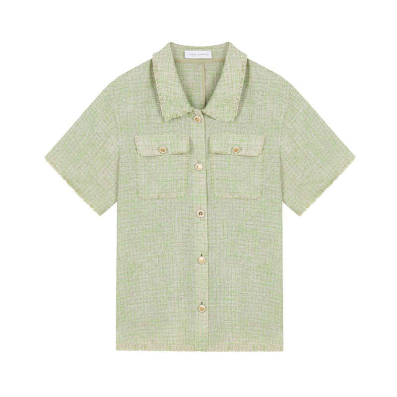 Boxy Button-Up Fringed Cropped Shirt And Matching Shorts
