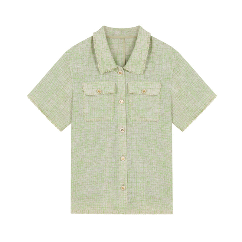 Boxy Button-Up Fringed Cropped Shirt And Matching Shorts