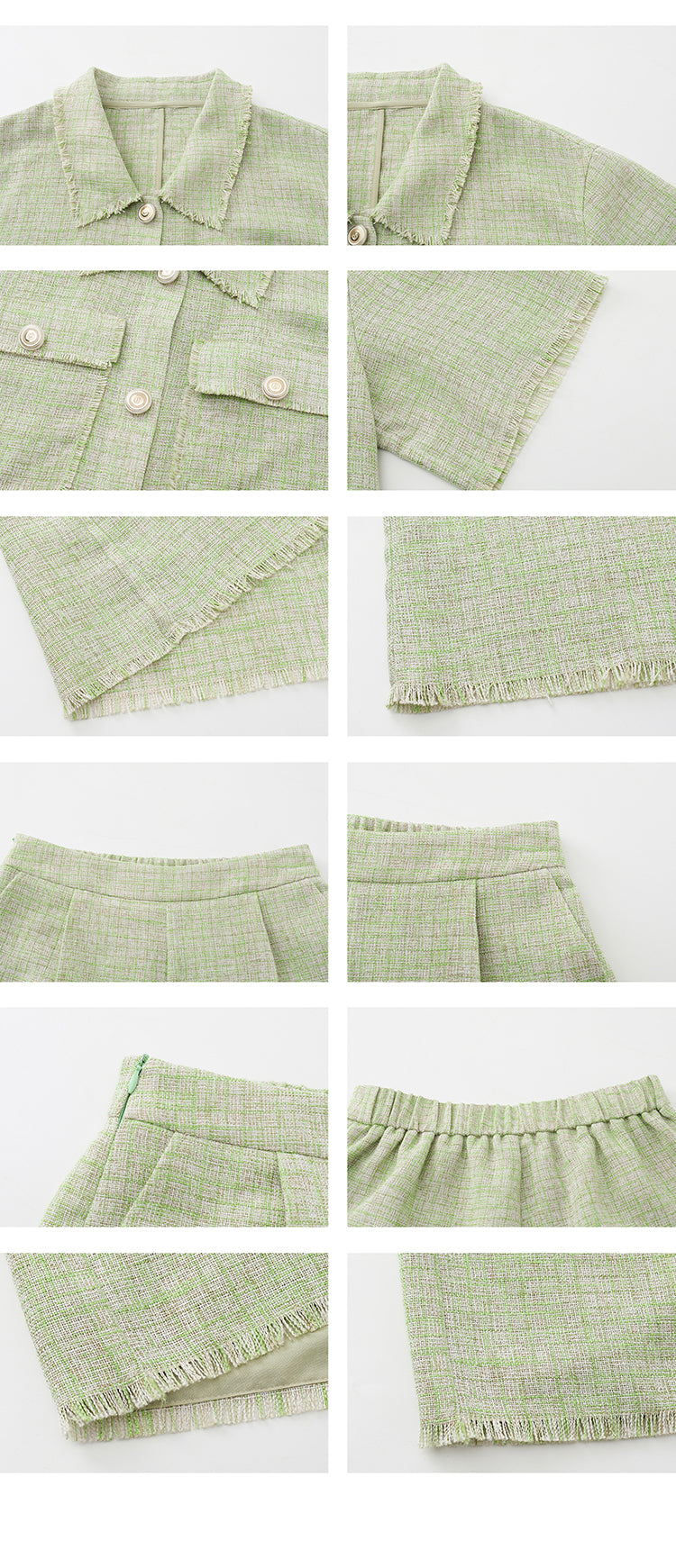 Boxy Button-Up Fringed Cropped Shirt And Matching Shorts