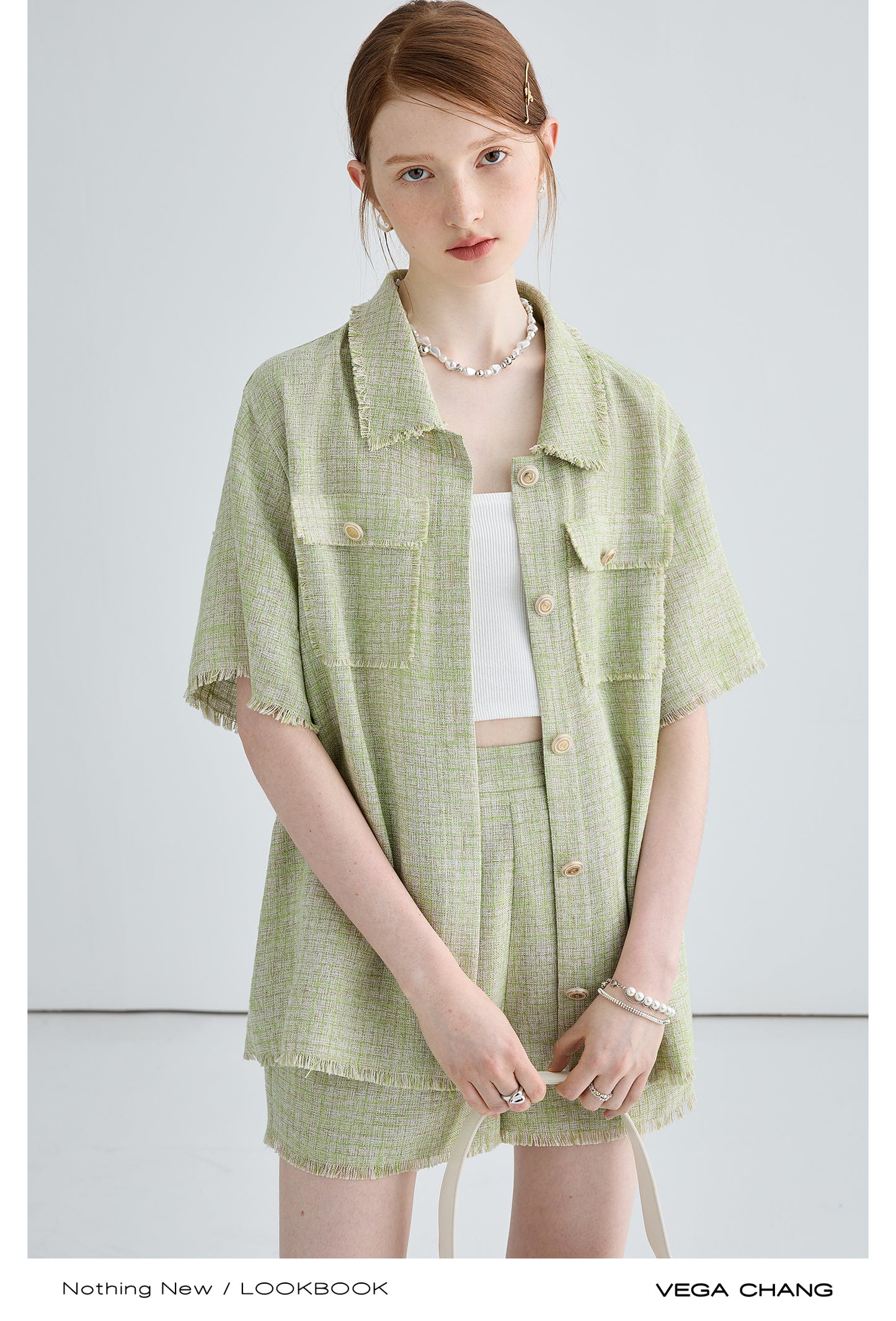 Boxy Button-Up Fringed Cropped Shirt And Matching Shorts