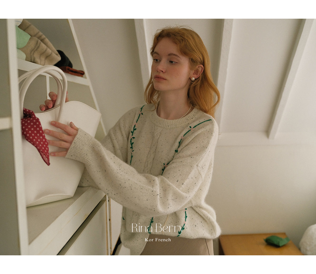 Melange Sweater With Botanical Vine Floral Embroidery