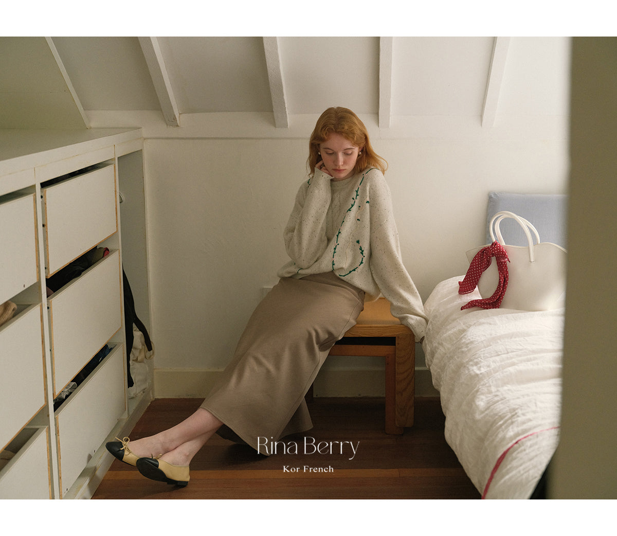 Melange Sweater With Botanical Vine Floral Embroidery