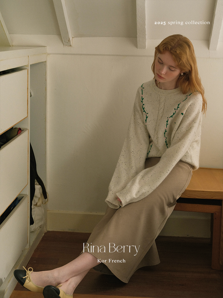 Melange Sweater With Botanical Vine Floral Embroidery