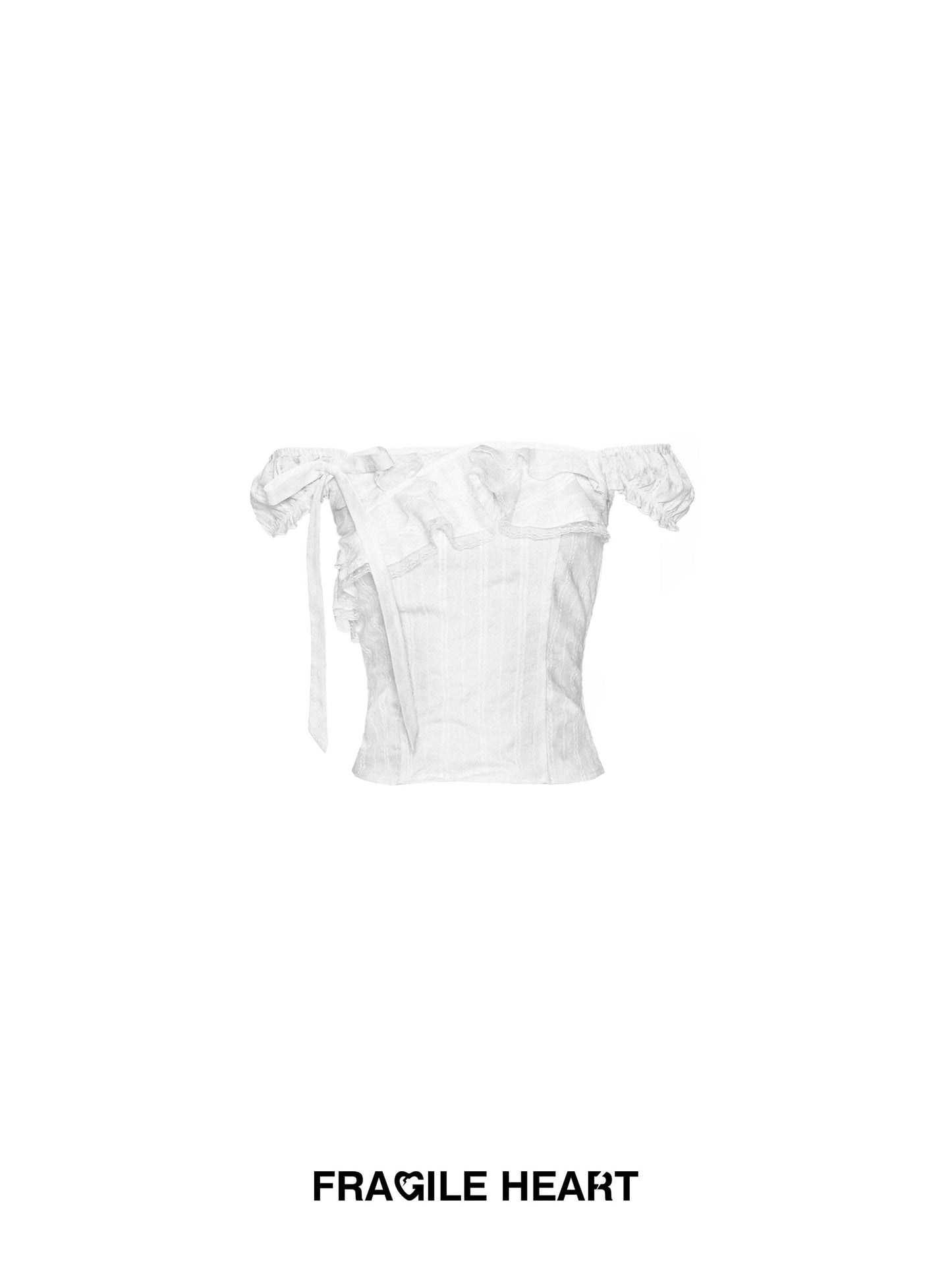 Two-Way Shoulder Ruffled Top With Stripe Embroidery