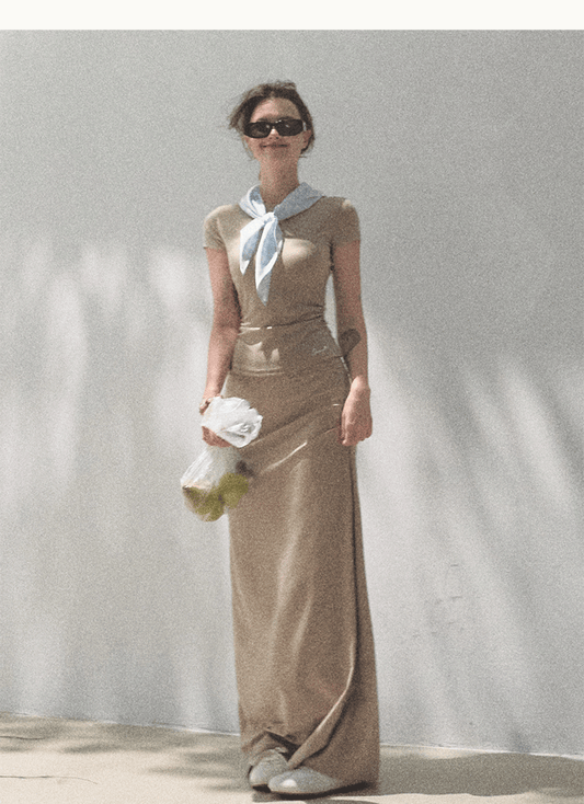 Layered-Look Plaid Scarf Accent T-Shirt