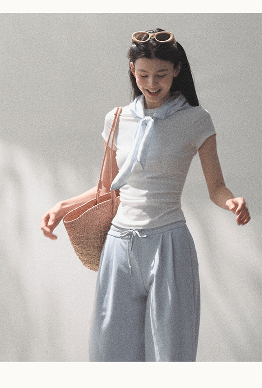 Layered-Look Plaid Scarf Accent T-Shirt