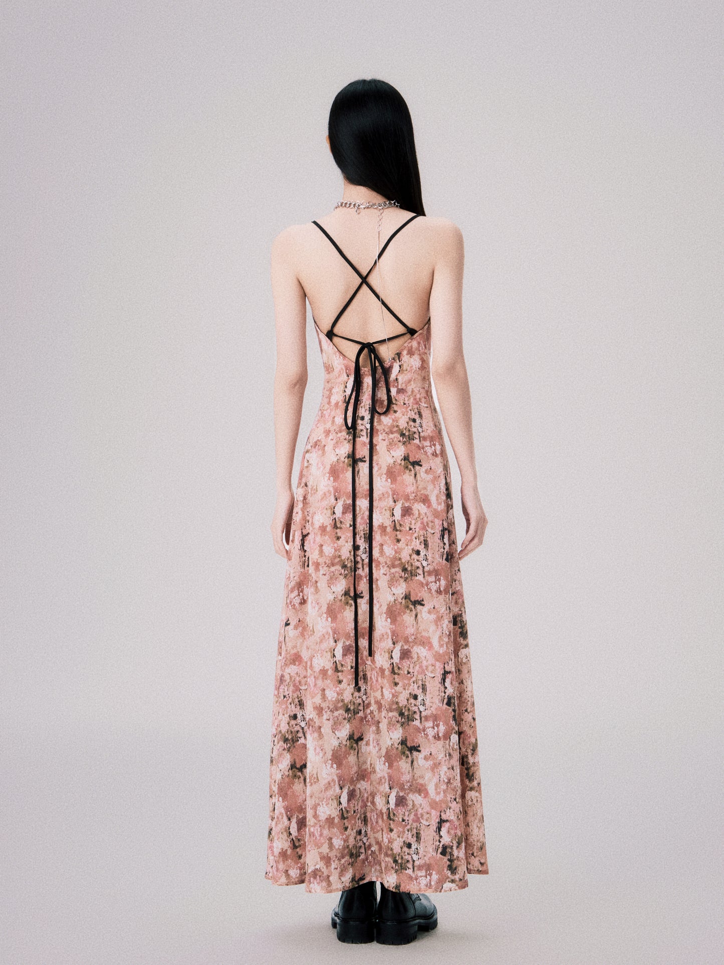 Floral Cross-Strap Dress With Front Slit