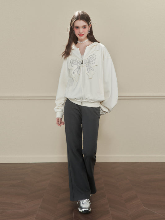 Flared Jogger Pants With Drawstring And Lace Bow Detail