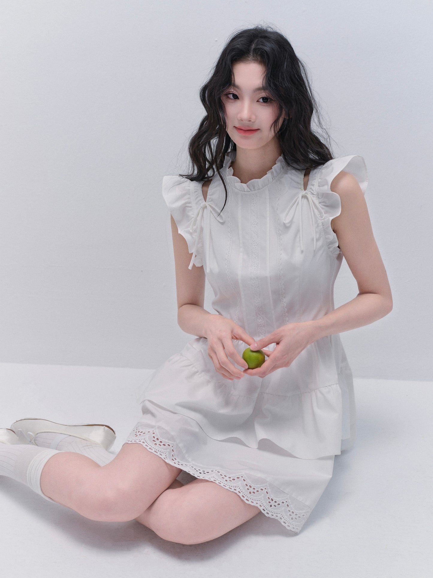 Butterfly Sleeve Embroidered Cut-Out Shoulder Dress