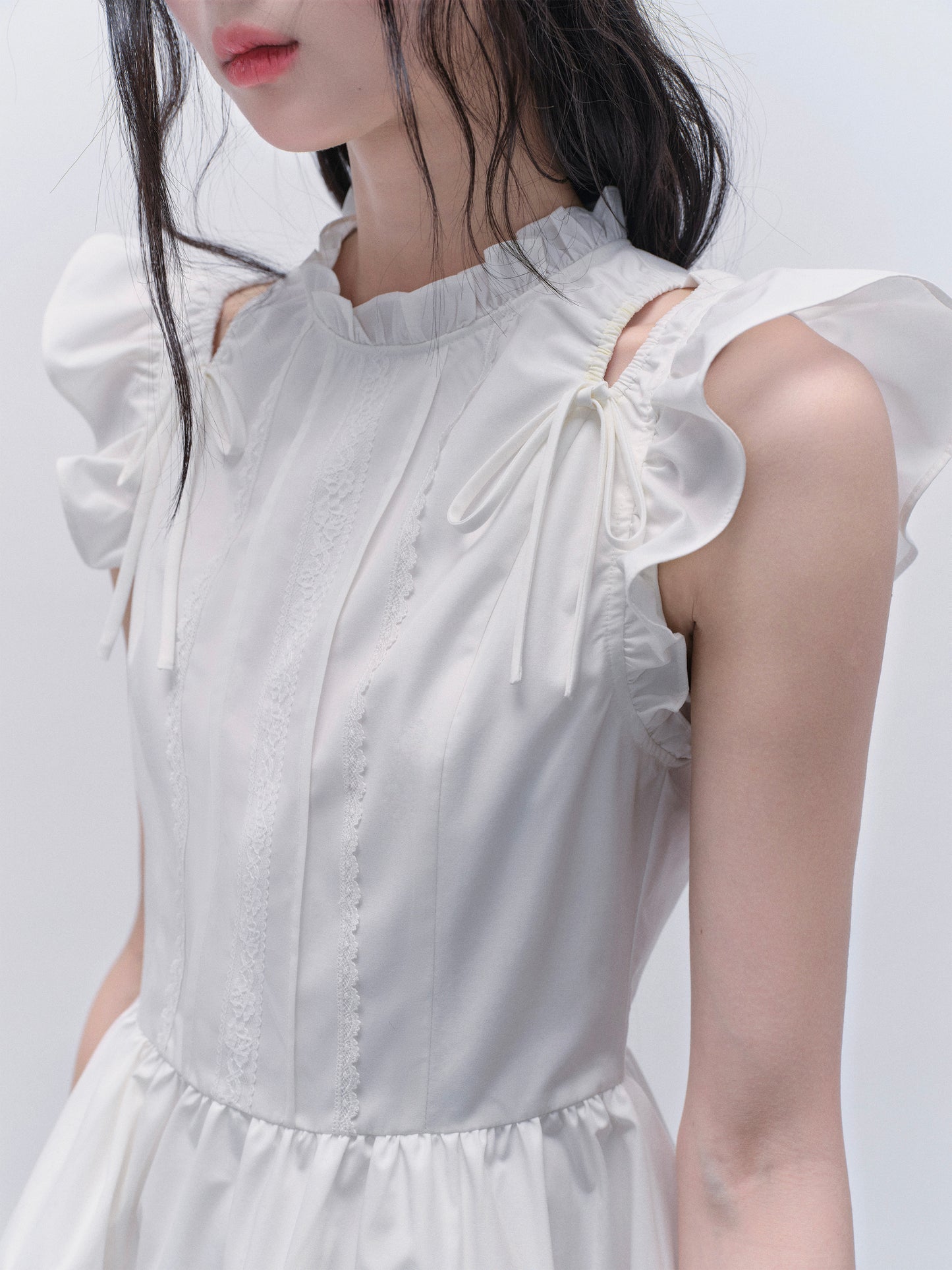 Butterfly Sleeve Embroidered Cut-Out Shoulder Dress