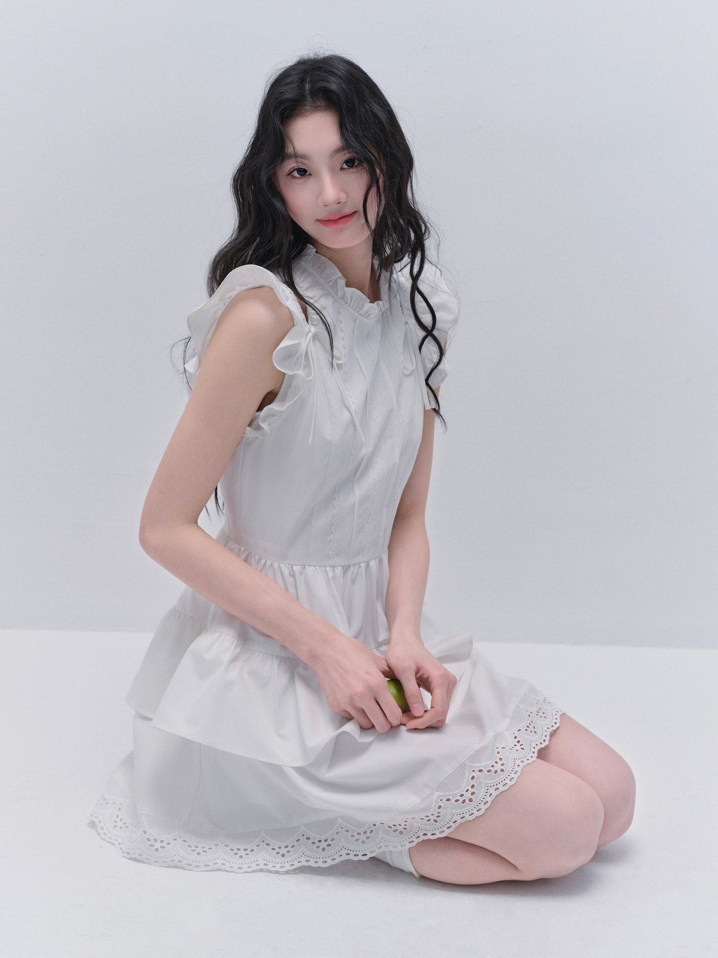 Butterfly Sleeve Embroidered Cut-Out Shoulder Dress
