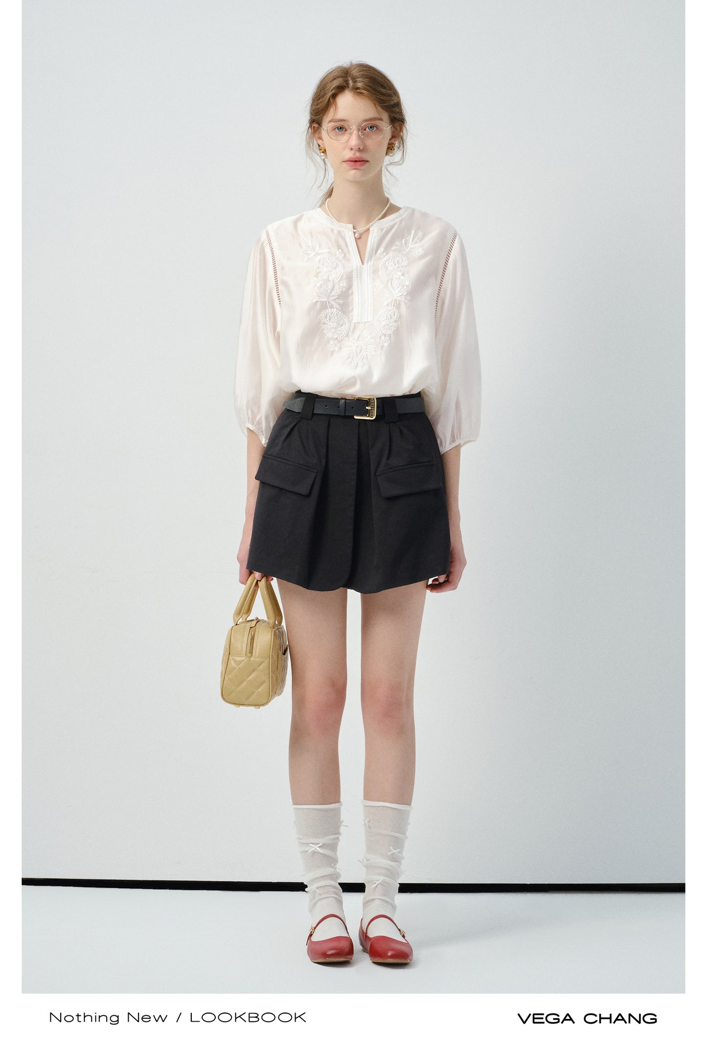 3/4 Sleeve Embroidered V-Neck Blouse