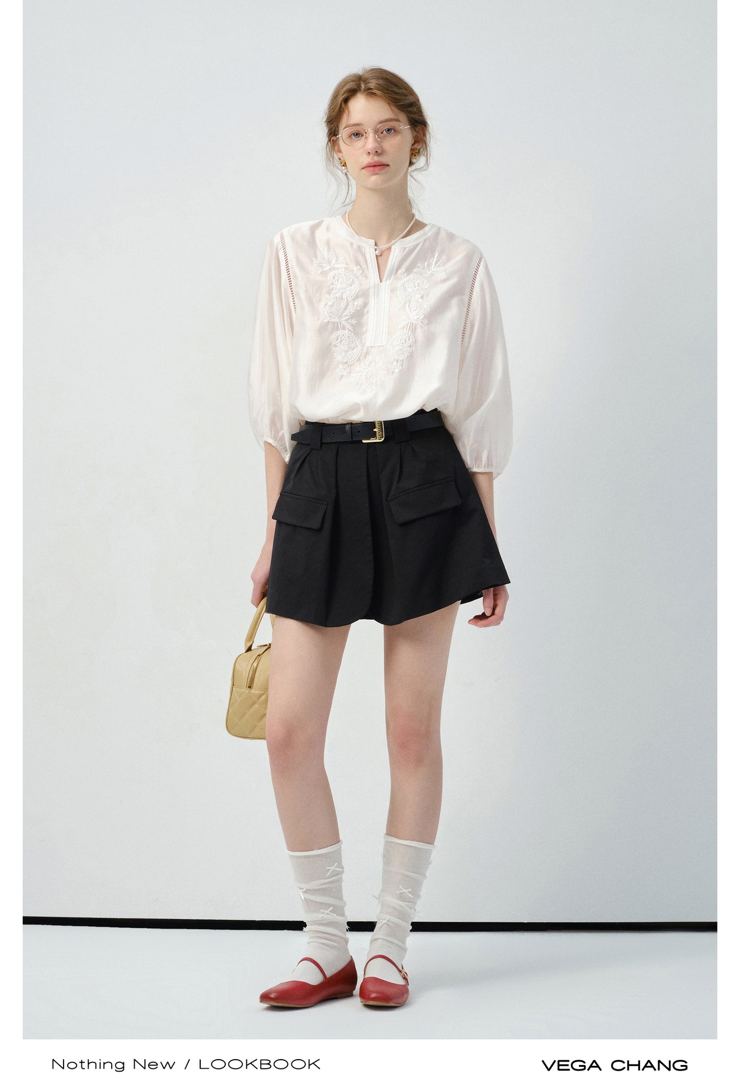 3/4 Sleeve Embroidered V-Neck Blouse