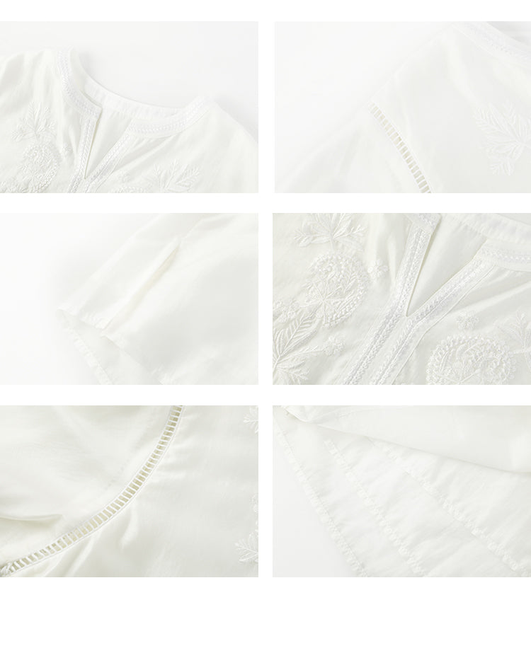 3/4 Sleeve Embroidered V-Neck Blouse