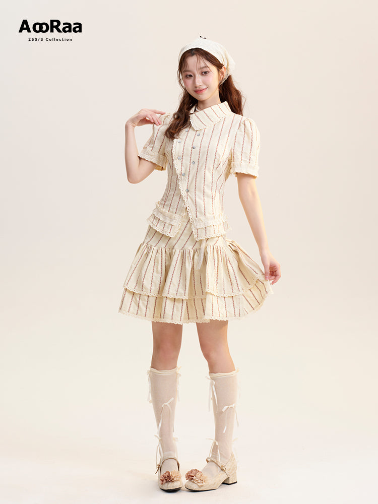 Asymmetric Jacquard Blouse & Matching Skirt