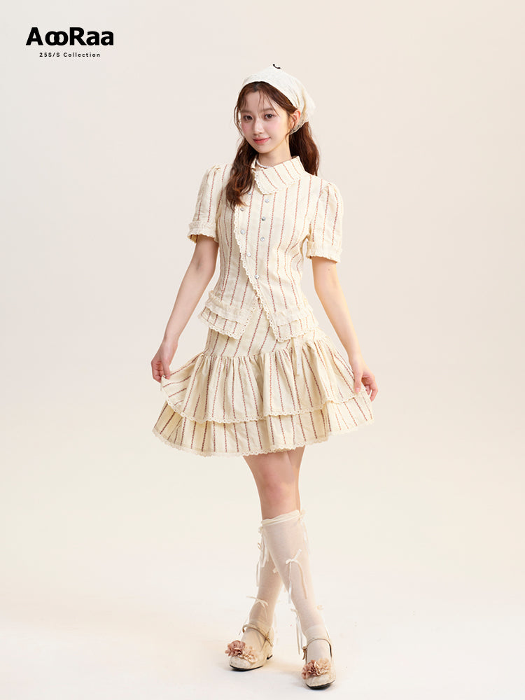 Asymmetric Jacquard Blouse & Matching Skirt