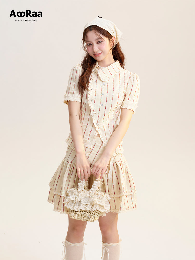 Asymmetric Jacquard Blouse & Matching Skirt