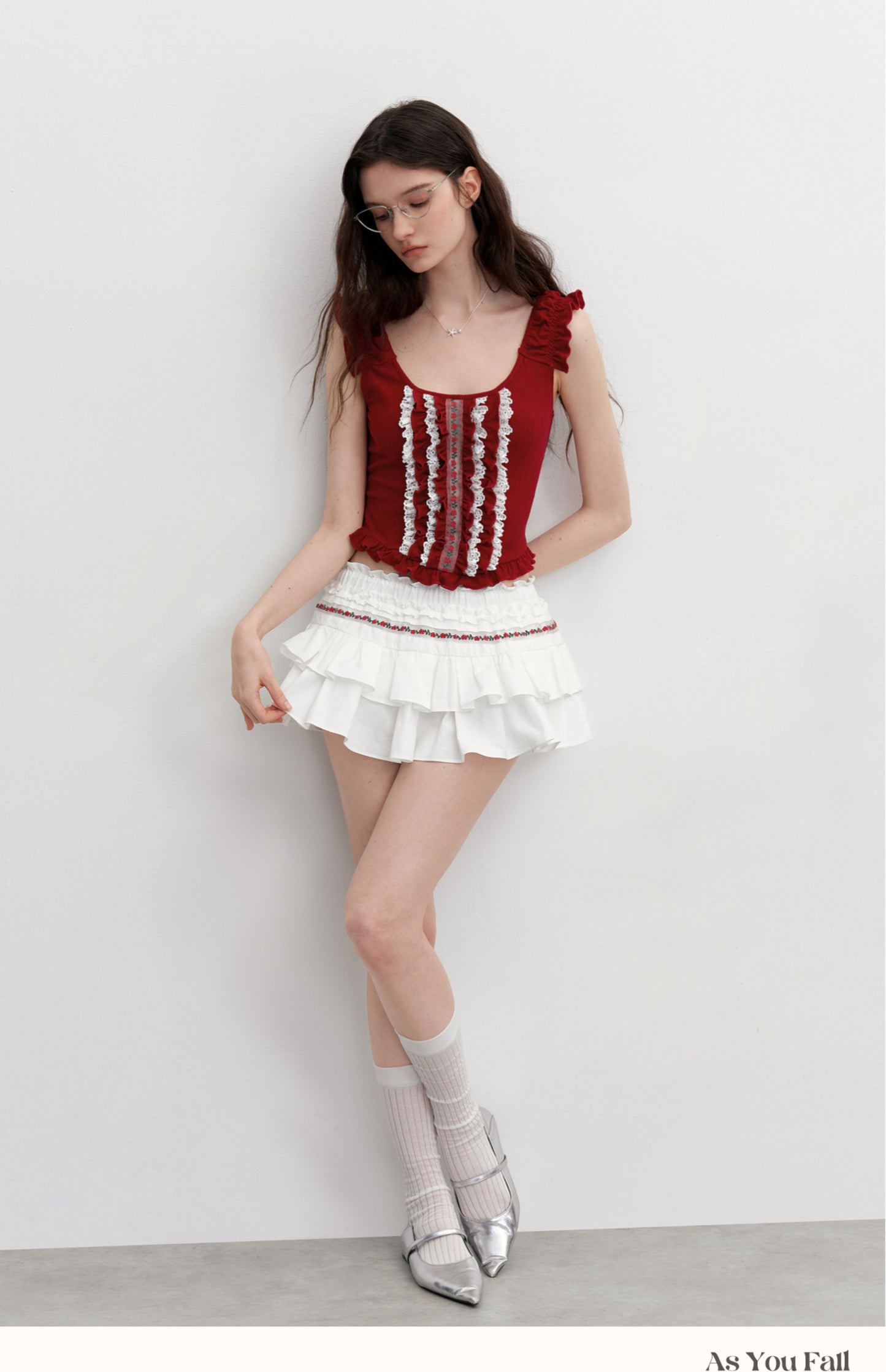 Puffy Skort With Floral Embroidery Detail