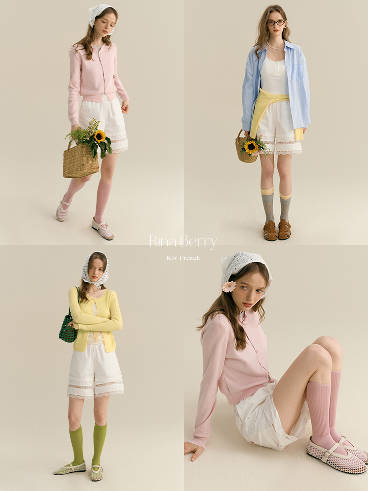Elastic High Waist Cotton Shorts With Lace Detail