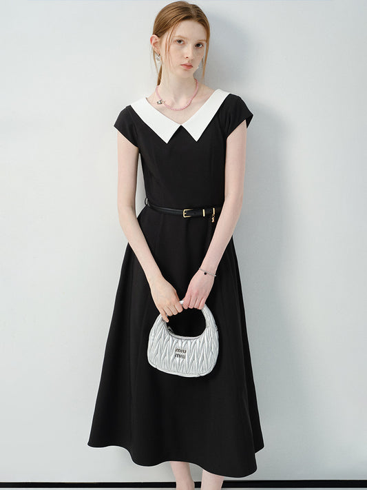 Flat-Collar Cap-Sleeve Dress
