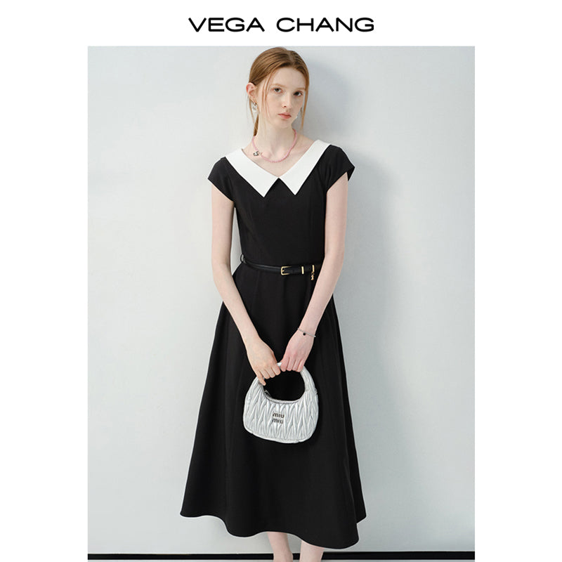 Flat-Collar Cap-Sleeve Dress