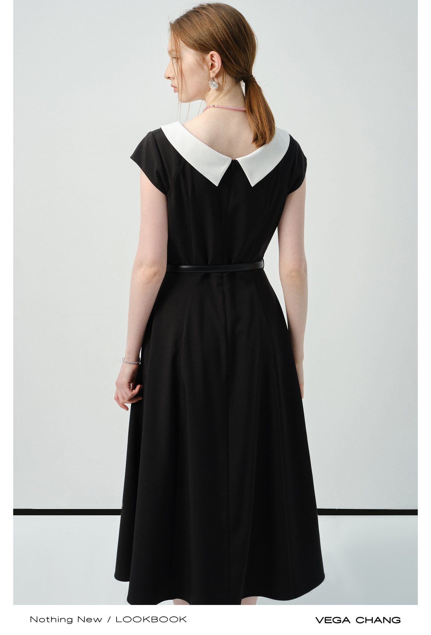Flat-Collar Cap-Sleeve Dress