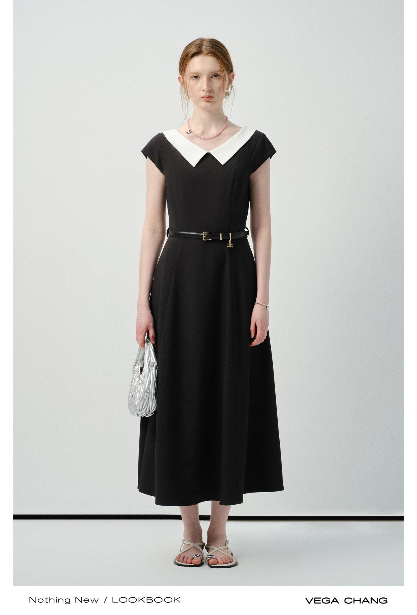 Flat-Collar Cap-Sleeve Dress