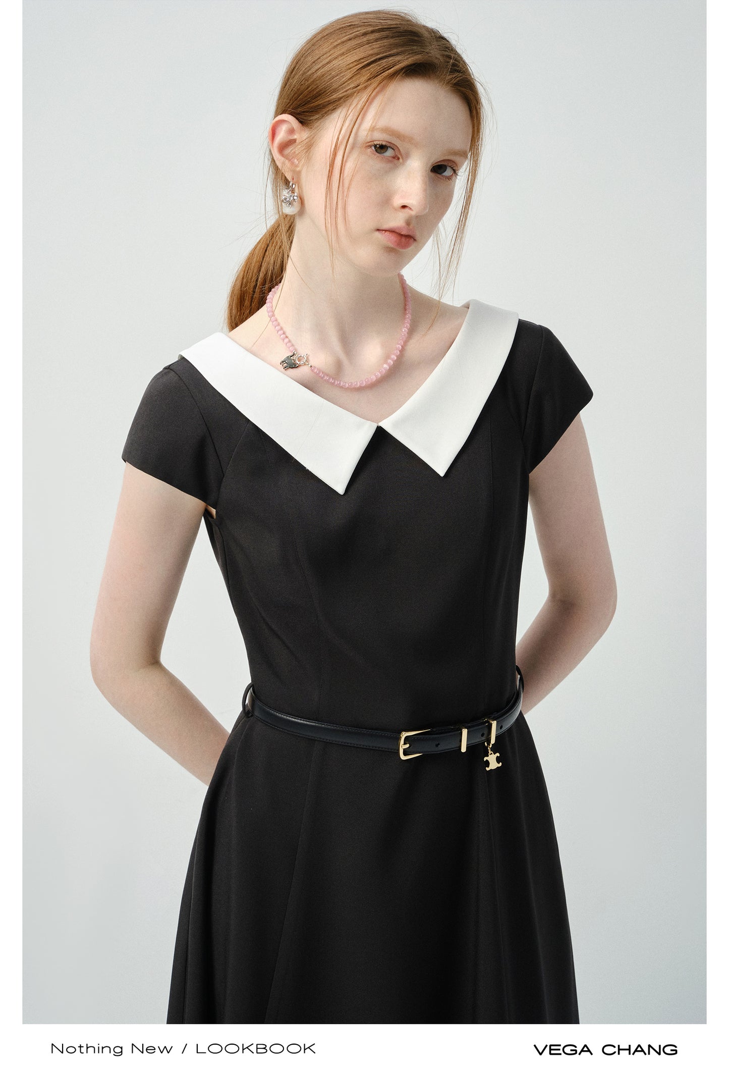 Flat-Collar Cap-Sleeve Dress