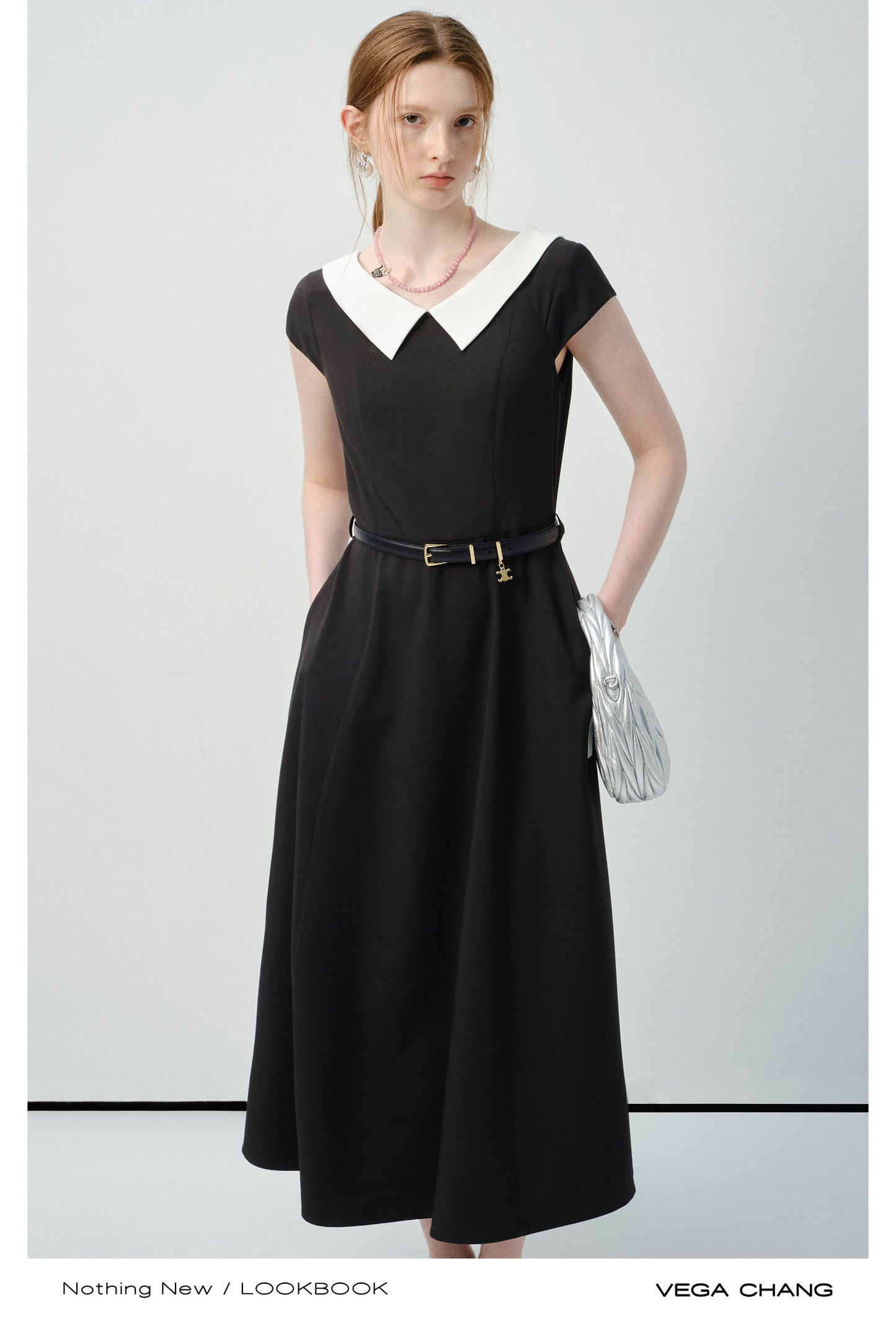 Flat-Collar Cap-Sleeve Dress