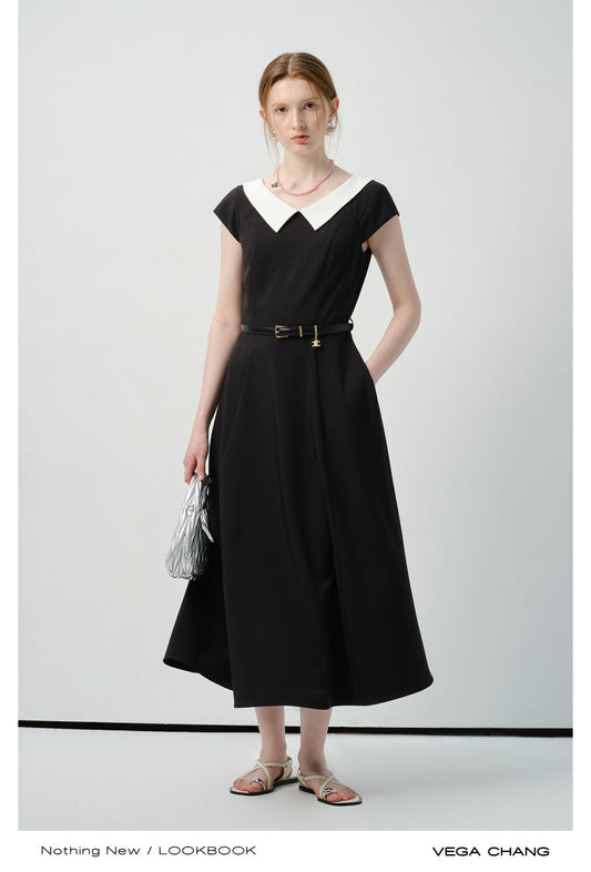 Flat-Collar Cap-Sleeve Dress
