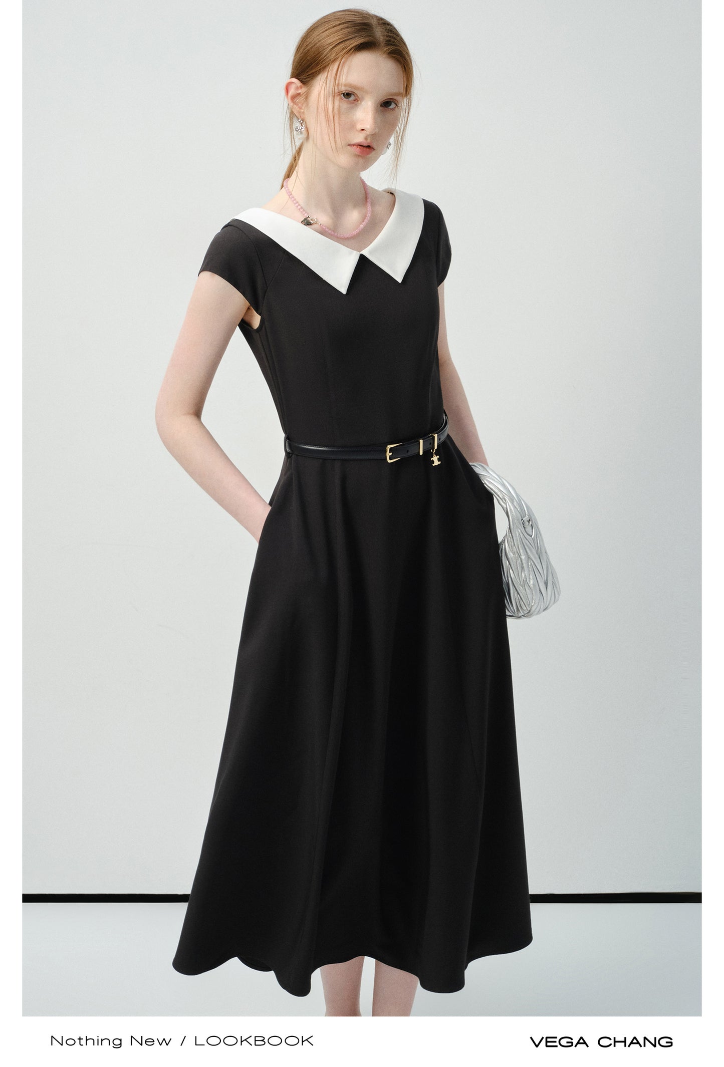Flat-Collar Cap-Sleeve Dress