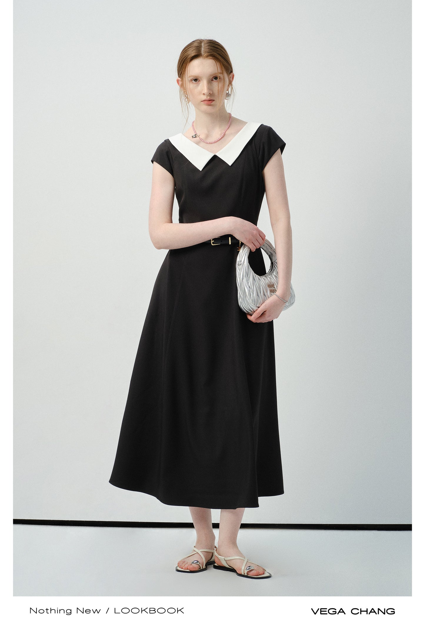 Flat-Collar Cap-Sleeve Dress