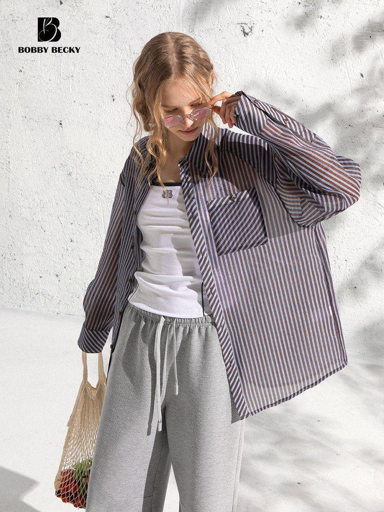 Relaxed Fit Sheer Striped Shirt