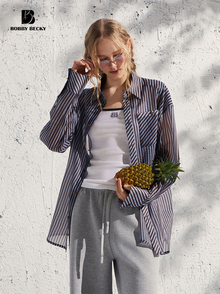 Relaxed Fit Sheer Striped Shirt