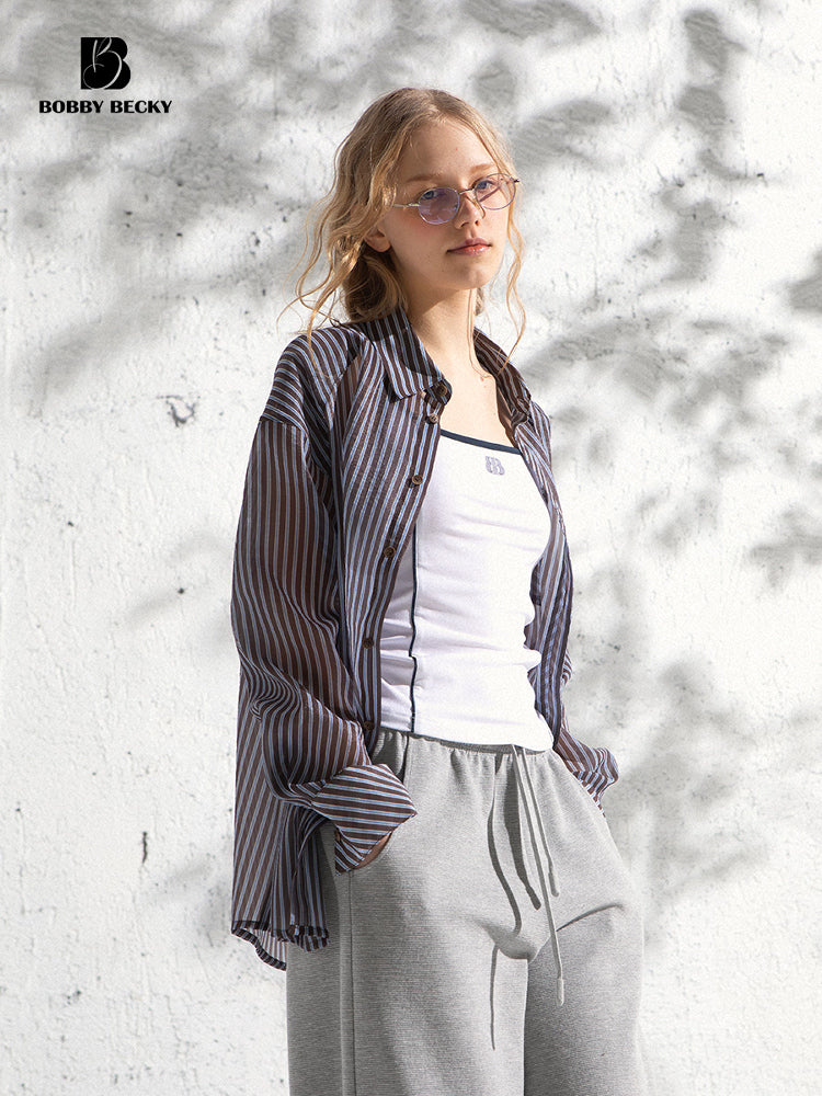 Relaxed Fit Sheer Striped Shirt