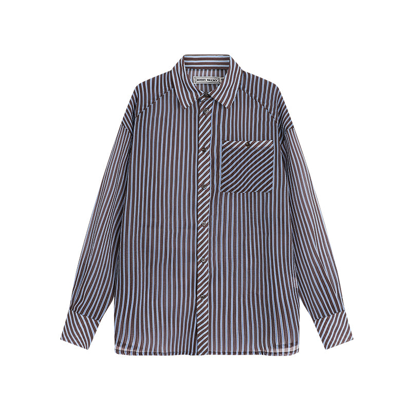 Relaxed Fit Sheer Striped Shirt