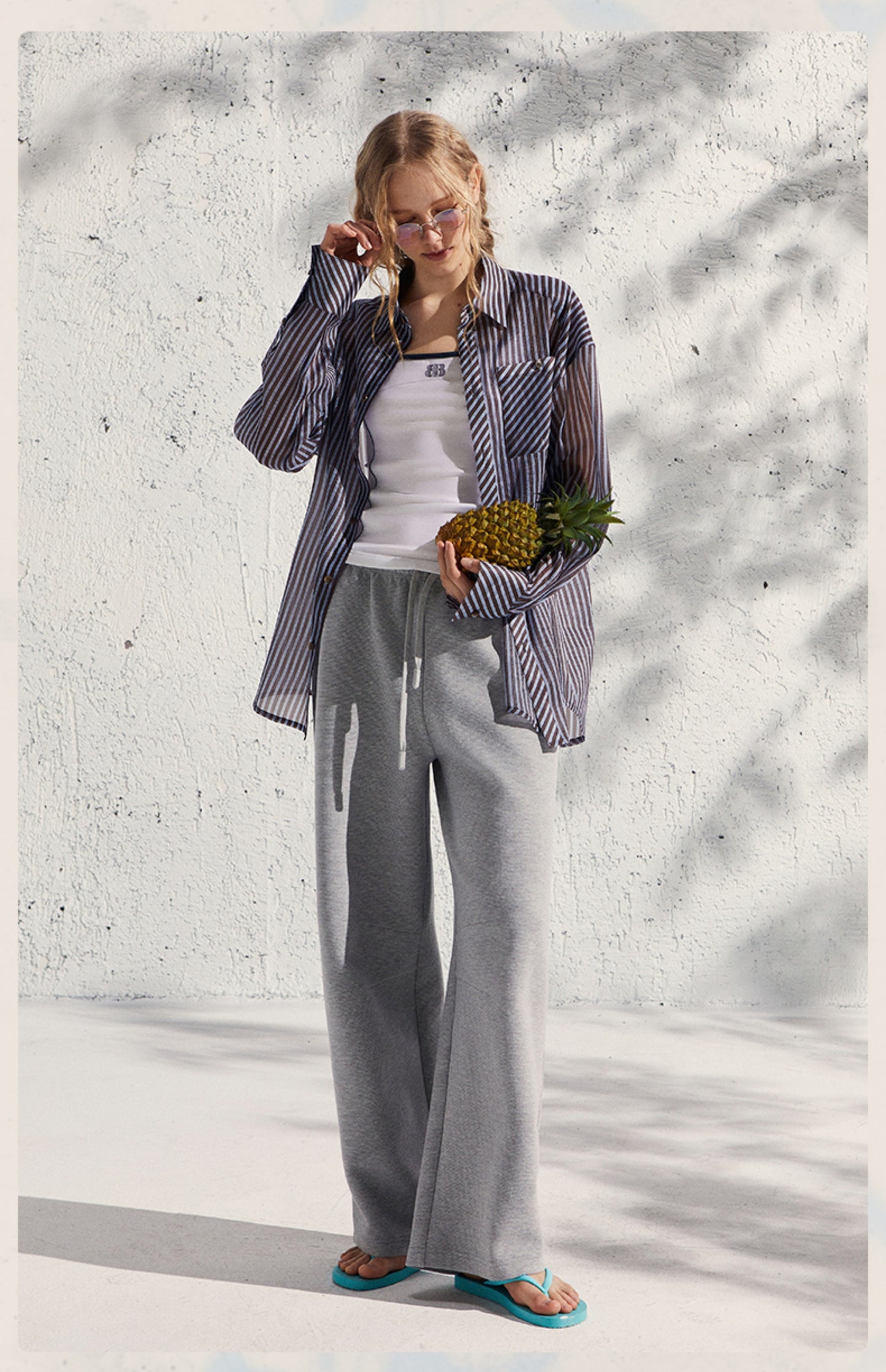 Relaxed Fit Sheer Striped Shirt