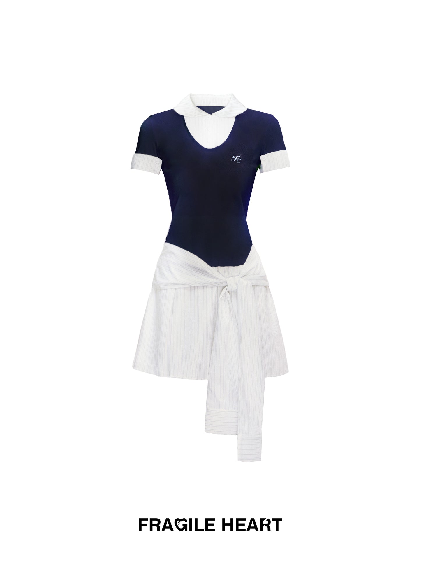 College-Style Round-Collar Layered Dress