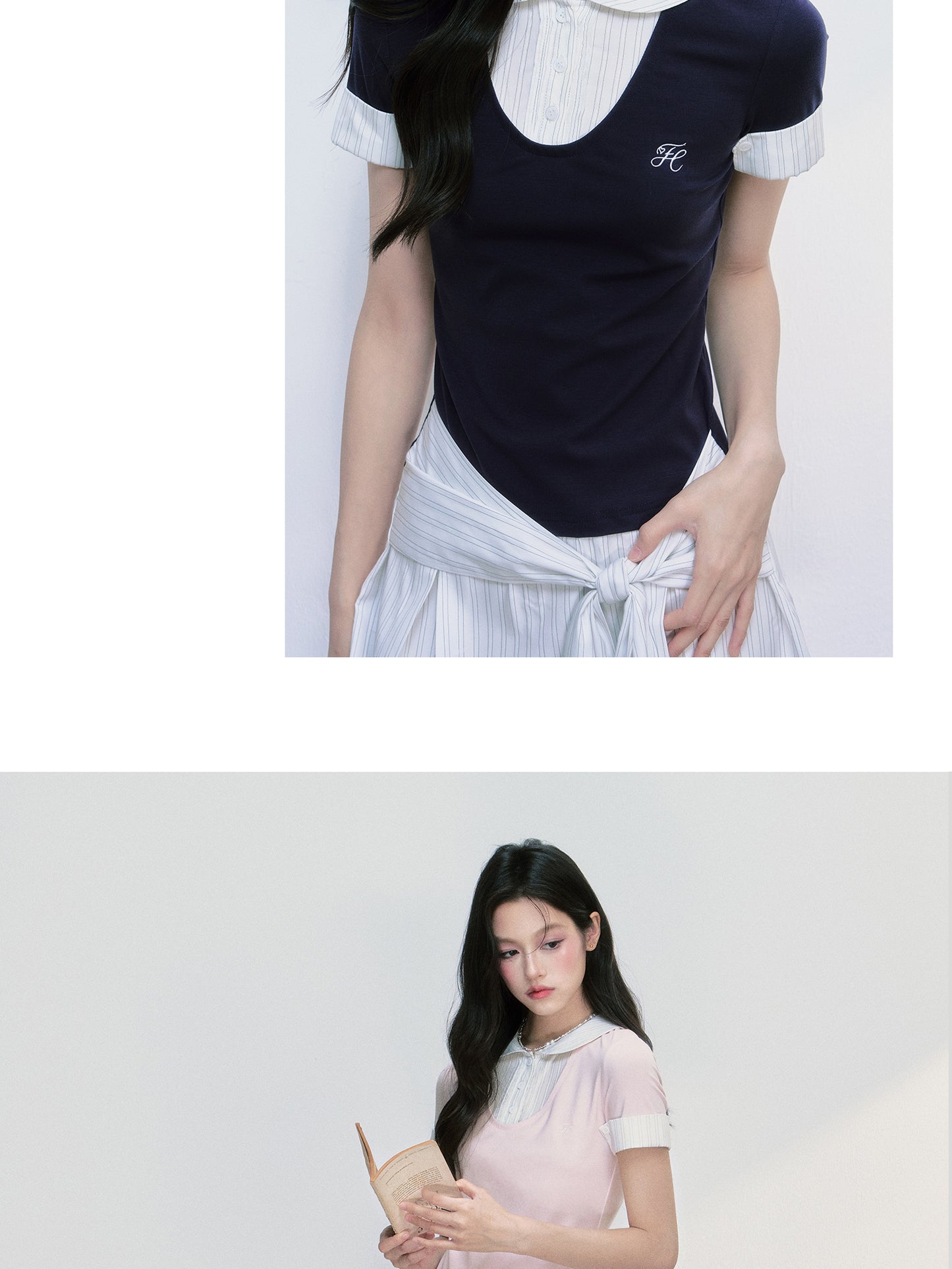 College-Style Round-Collar Layered Dress