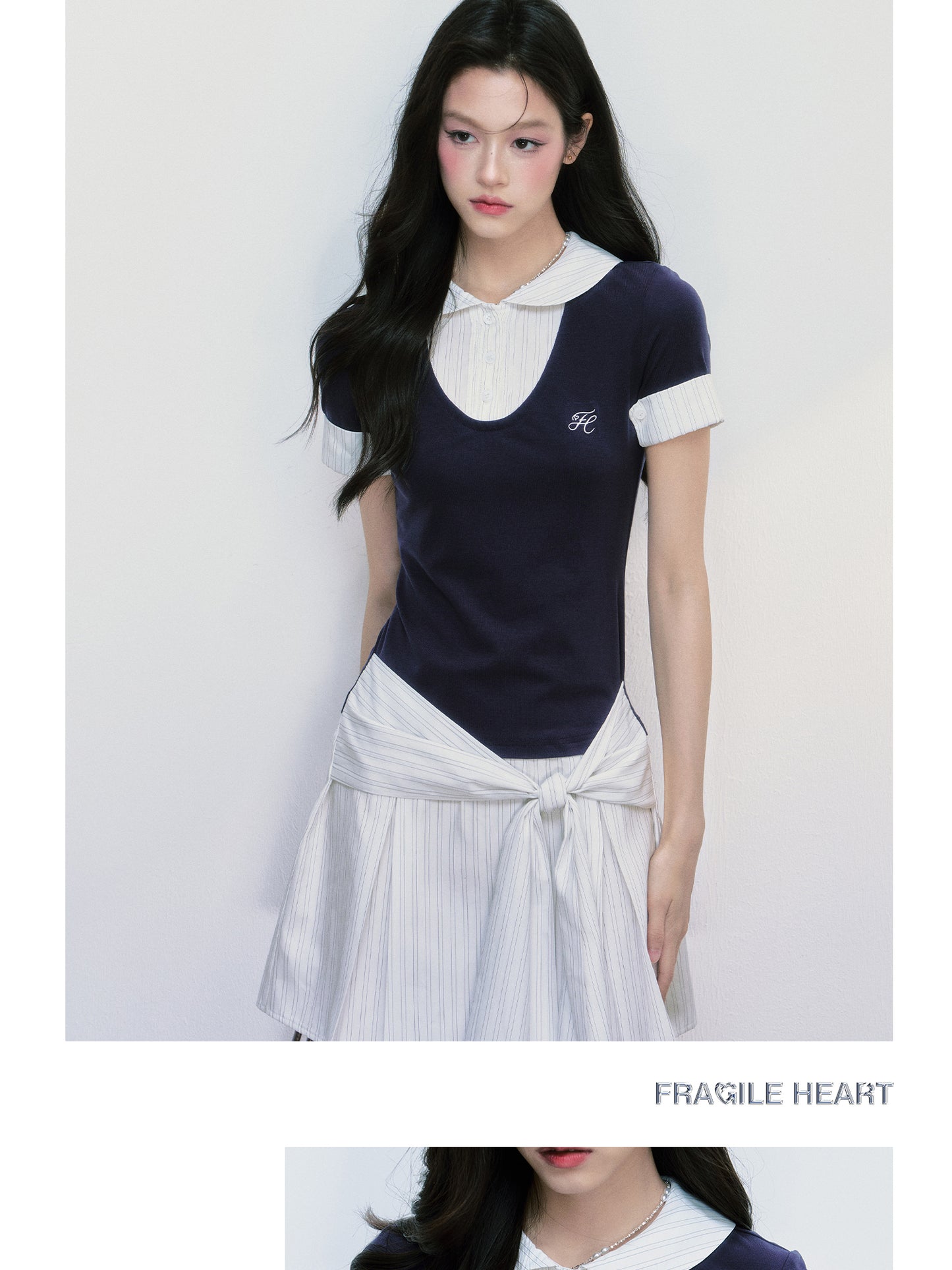 College-Style Round-Collar Layered Dress