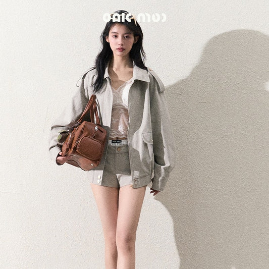 Zip-Up Cotton Jacket & Matching Micro Shorts