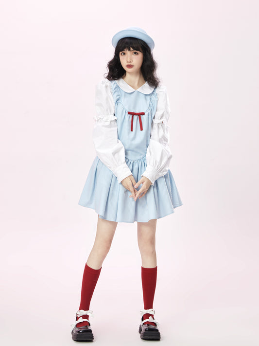 Striped Faux Layered Dress With Detachable Sleeves